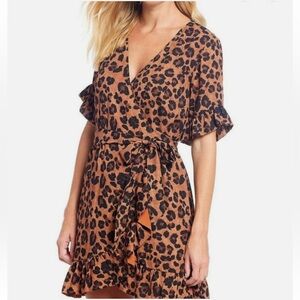 Gianni Bini | Womens Animal Print Wrap Dress w/ Lining & Ruffles - Size M